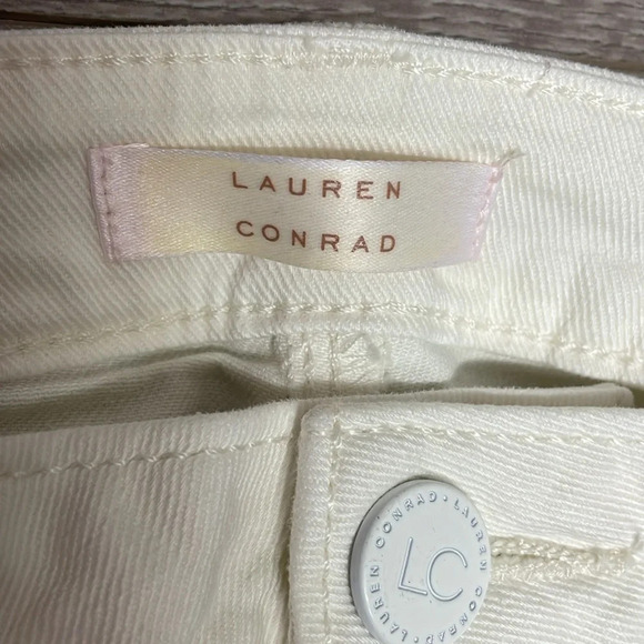 Lauren Conrad Cream Off White Skinny Crop Denim Jeans Embroidered Hem 6 - Picture 11 of 15